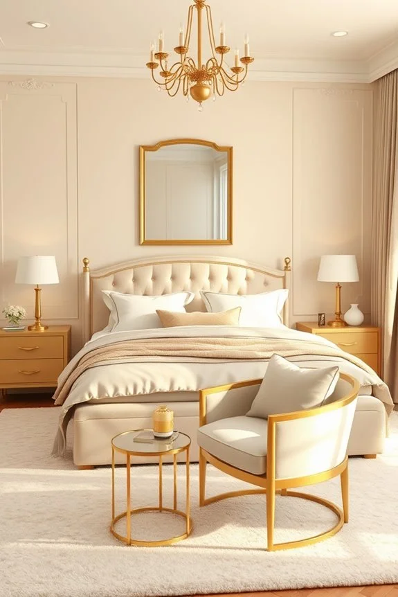 gold accent furniture in bedroom
