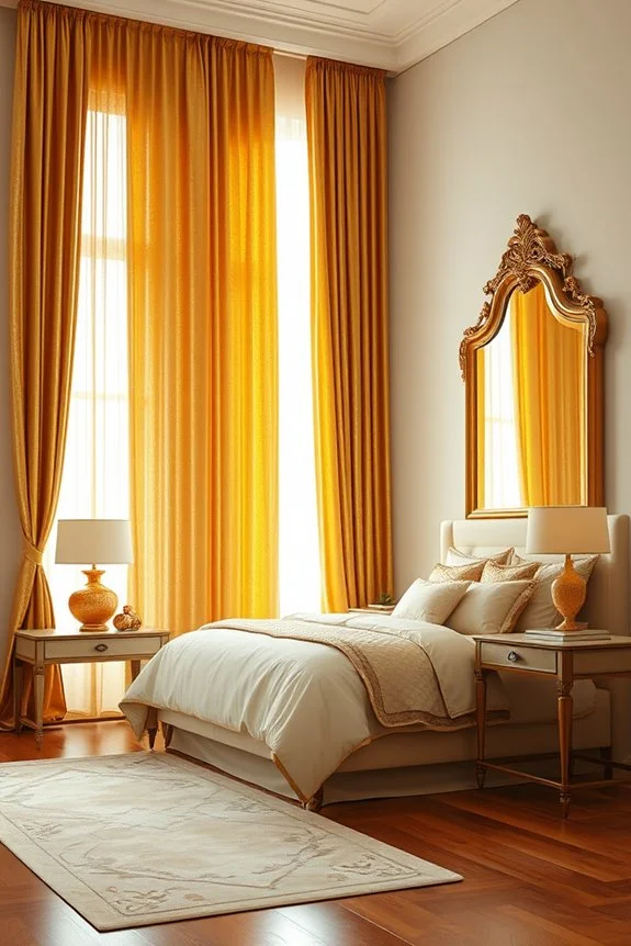 gold curtains in bedroom