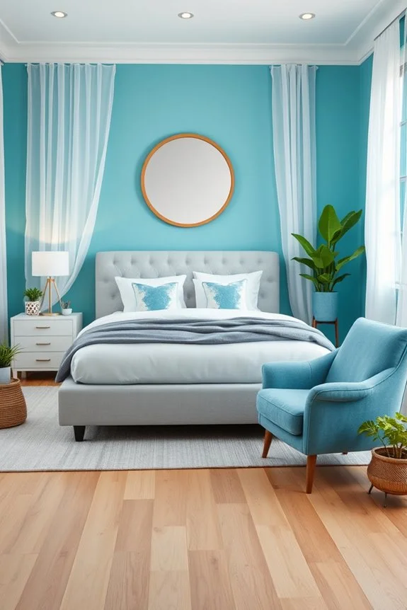 aqua painted bedroom walls