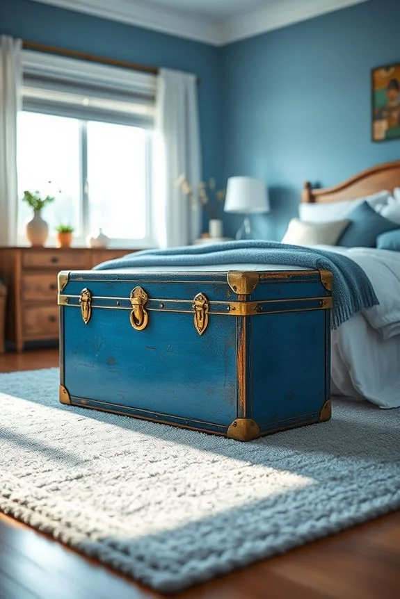 vintage blue storage trunks
