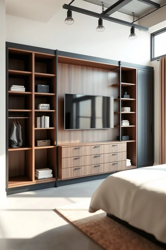 industrial modern closet with tv