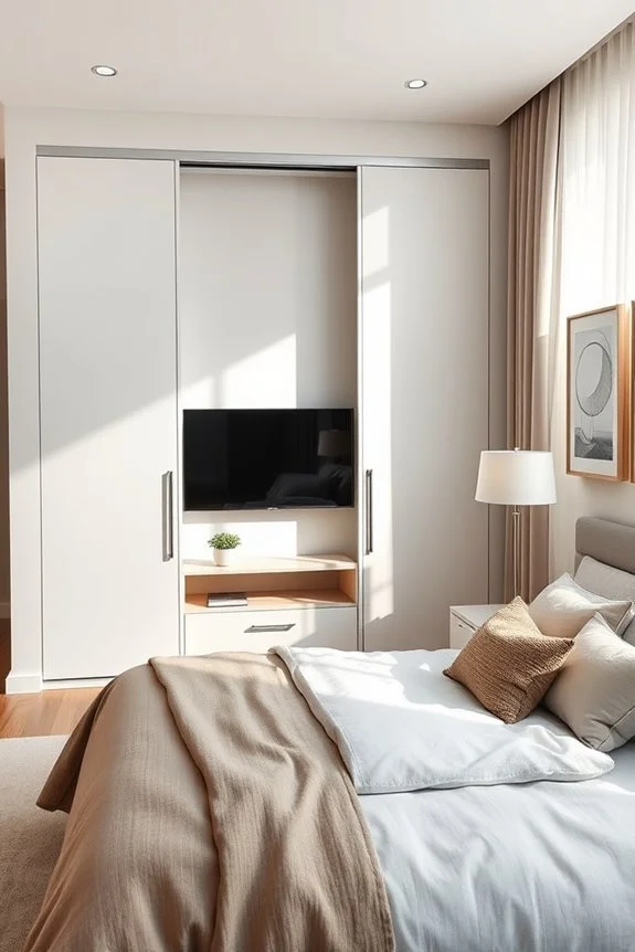 space-efficient sliding door closet with tv