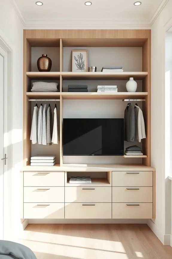 floating shelves closet with tv
