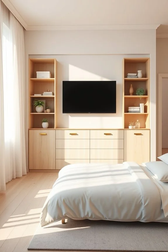 scandinavian style closet with tv