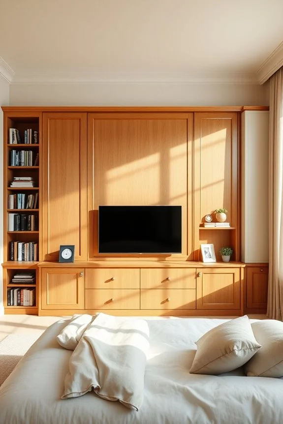 traditional closet with tv and bookshelves