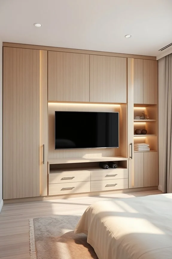 open concept closet with tv integration
