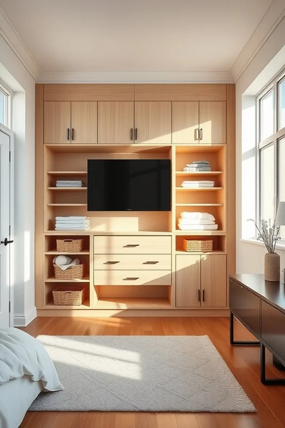 bright airy closet wall with tv