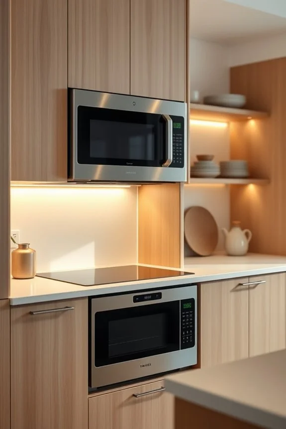elegant illuminated microwave cabinet