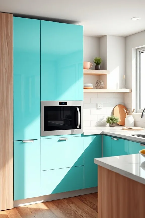colorful kitchen microwave cabinet