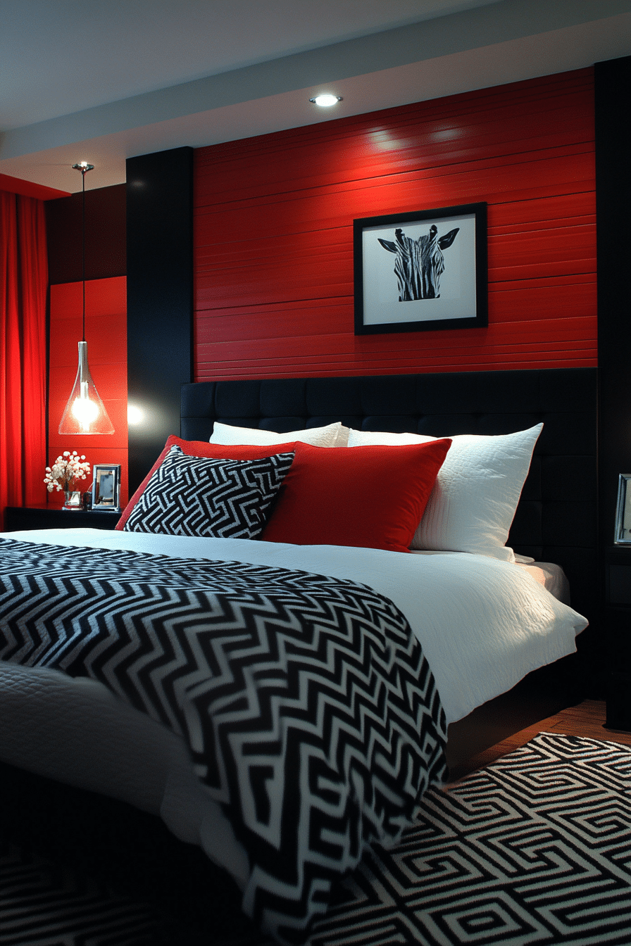 Black and White Bedroom with Color Accents