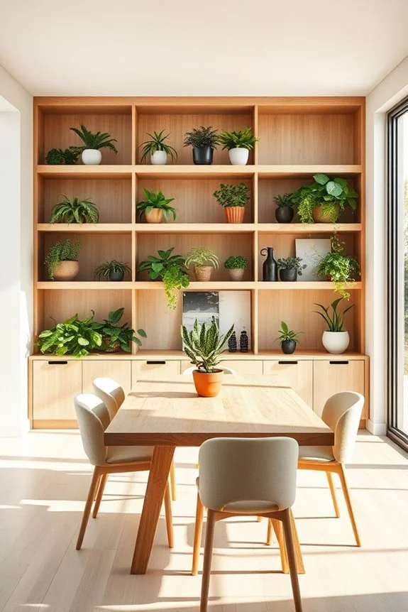 biophilic built in shelves design