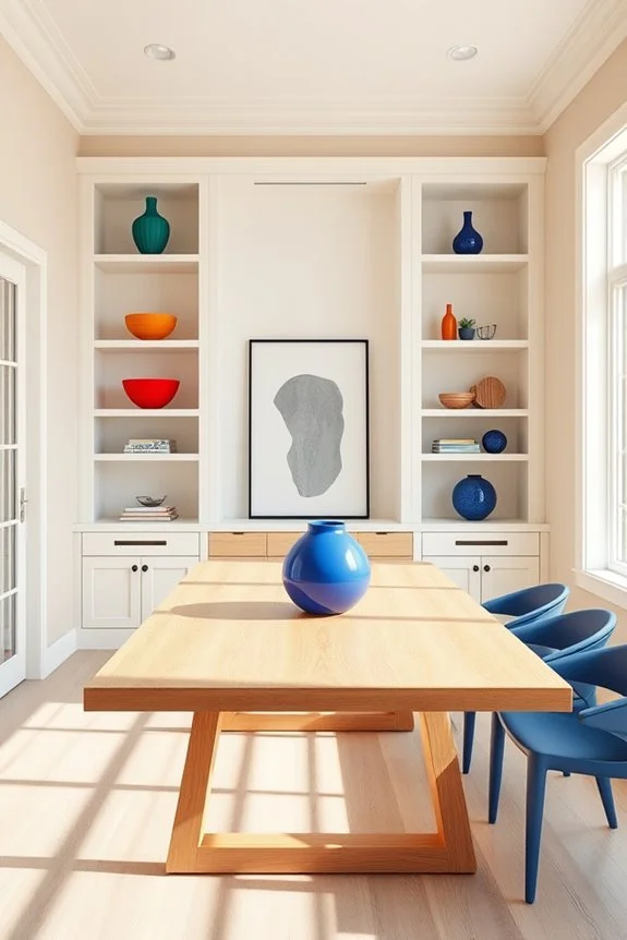 bold colorful shelf styling