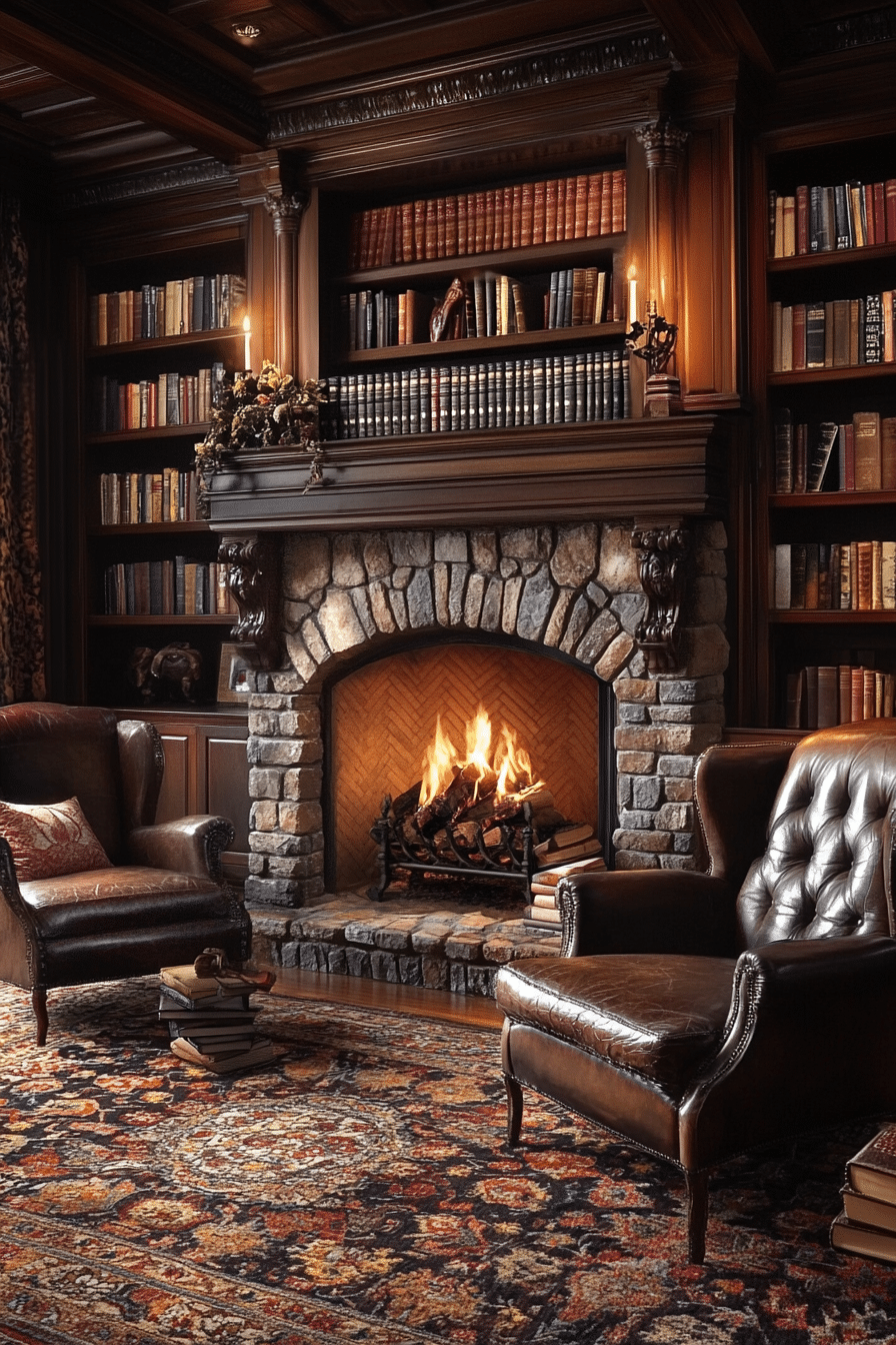 Timeless Stone Hearth Fireplace