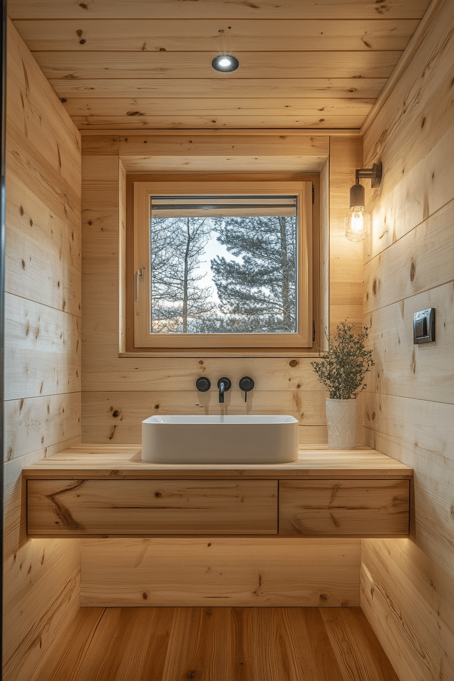 cabin bathroom with wood elements