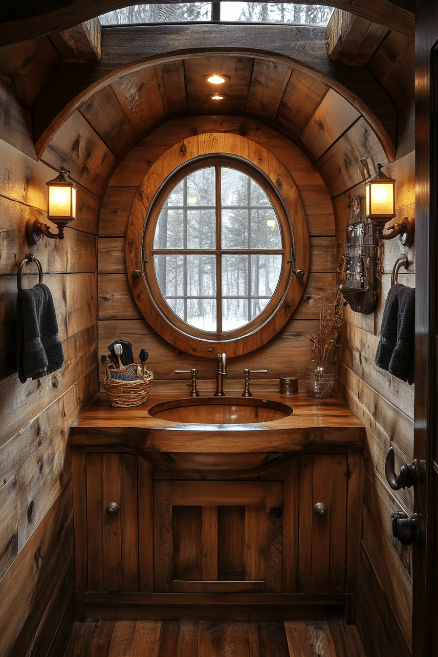 wood accented cabin bathroom
