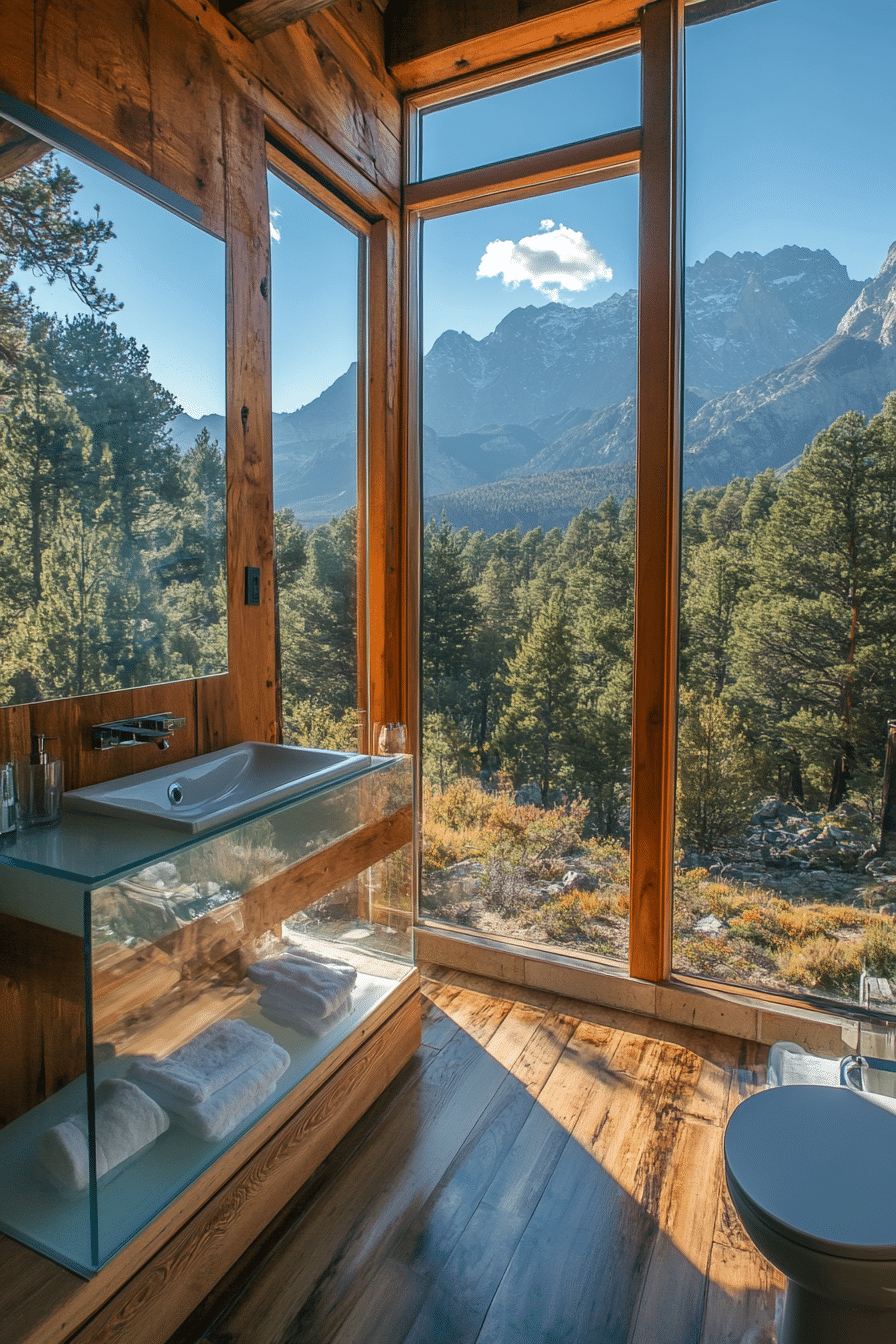 cabin bathroom with mountain view