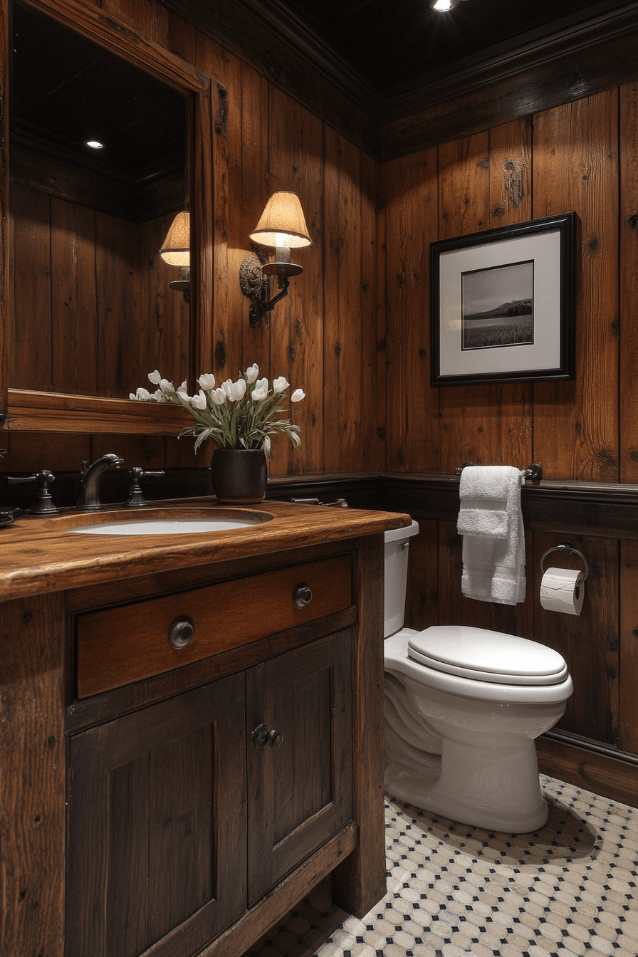 wood accented cabin bathroom