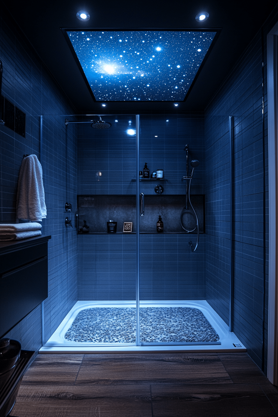 cabin bathroom with skylight for stargazing