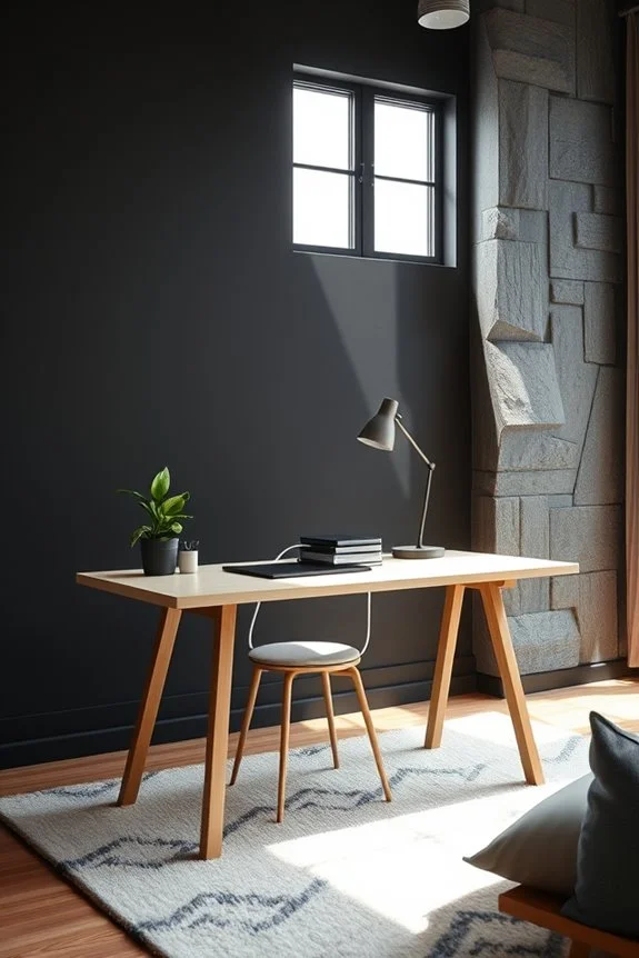 textured black wall office