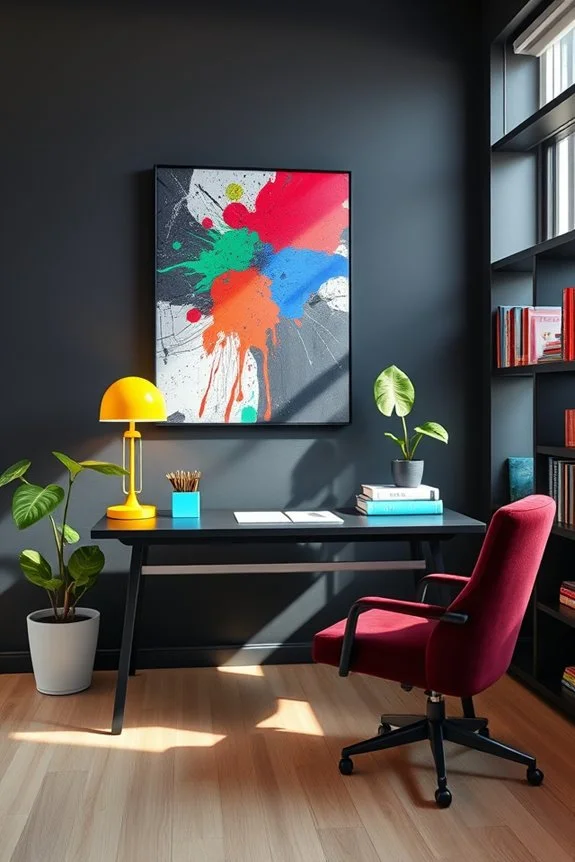 vibrant colors with black walls