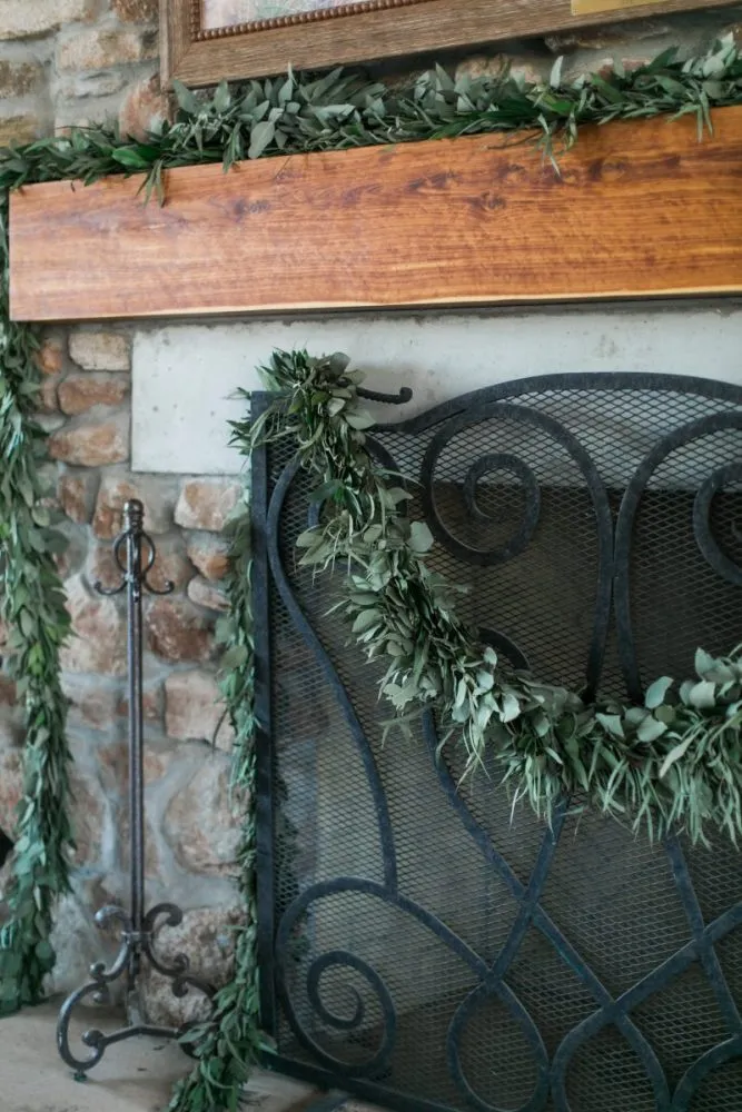 Minimalist eucalyptus garland on mantel