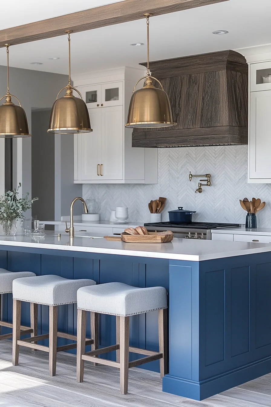 blue and white kitchen cabinets