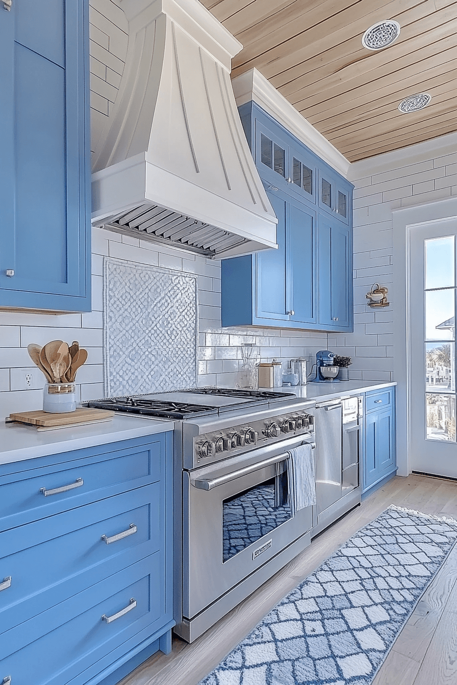 blue and white kitchen cabinets