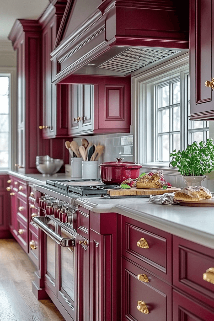 crimson red oak kitchen cabinets