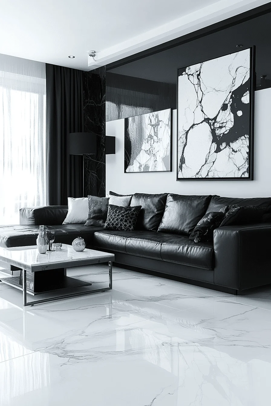 Sophisticated black and white living room