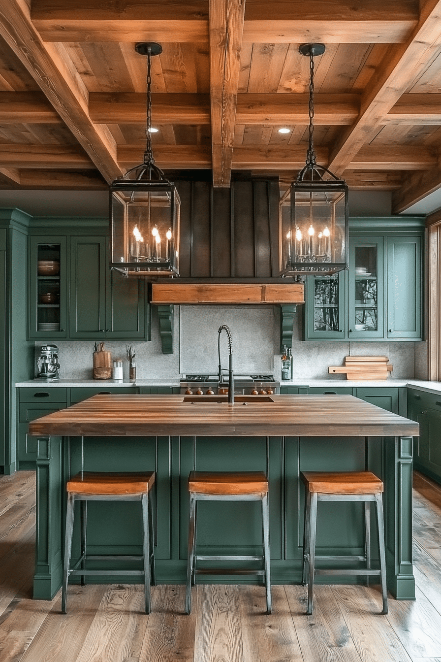 dark green kitchen cabinets