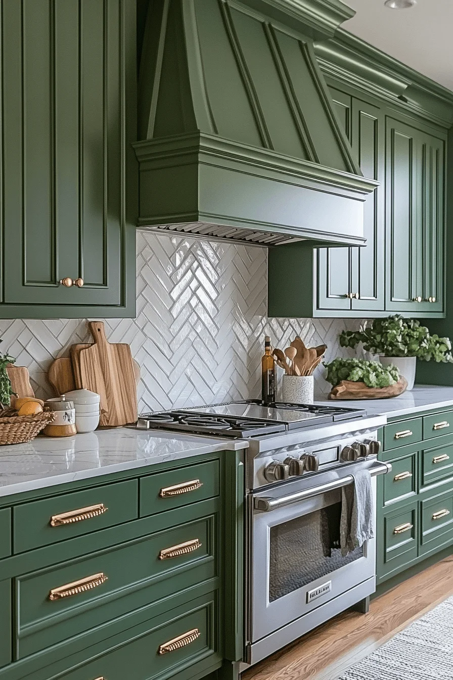 emerald green and white kitchen