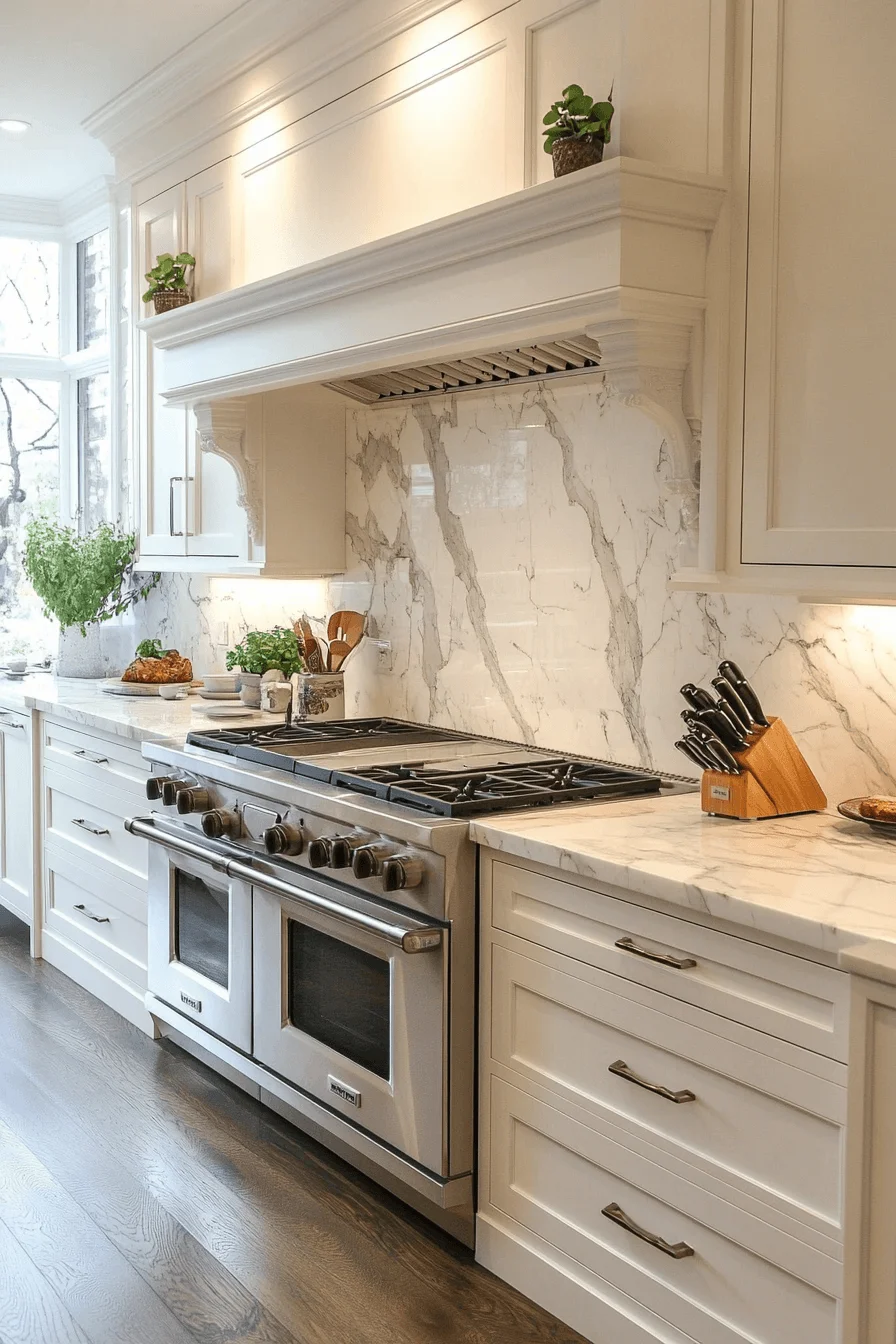 white vein marble backsplash