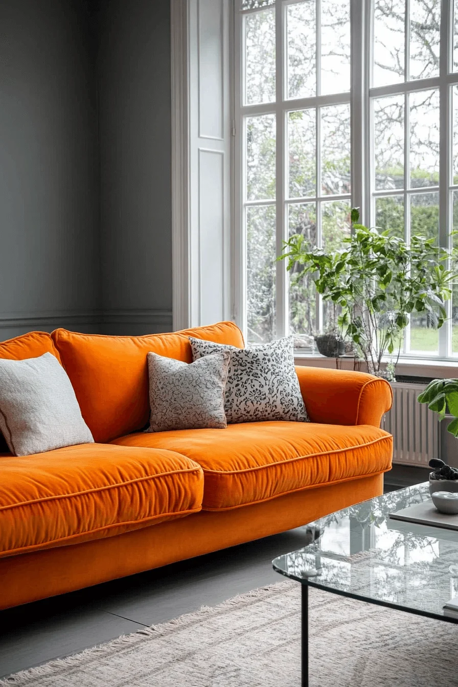 orange couch living room