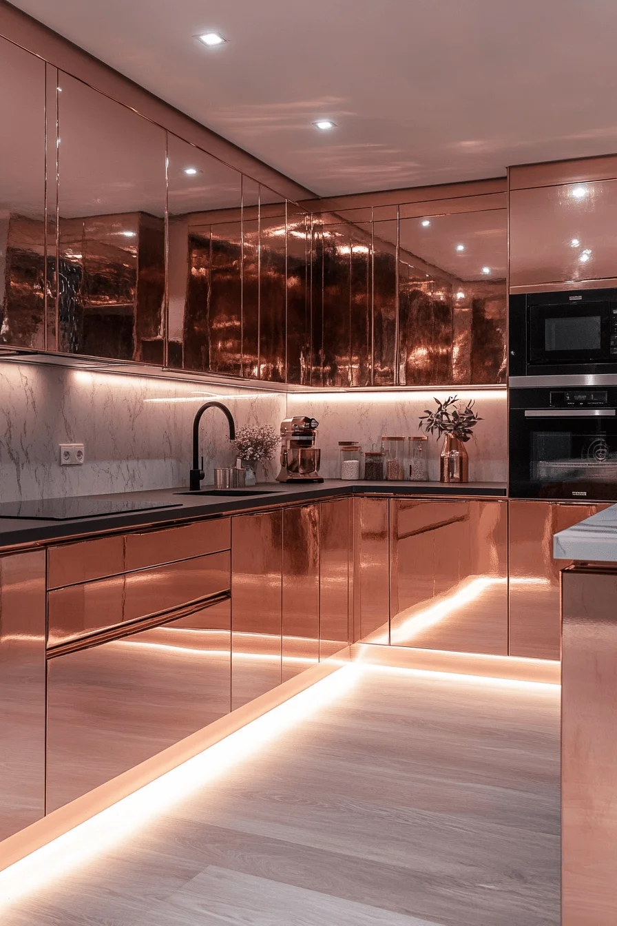 rose gold kitchen cabinets