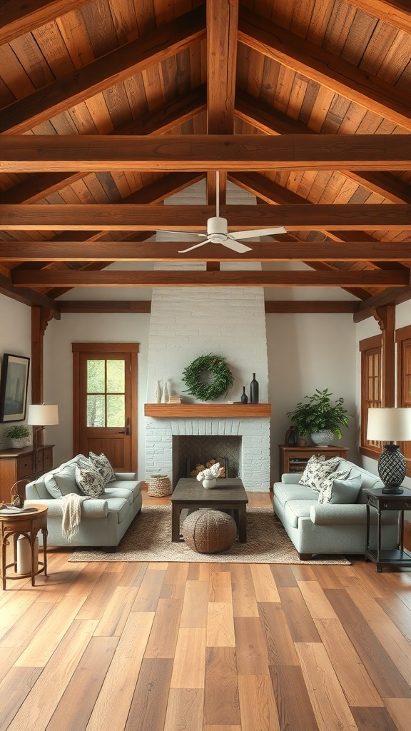 rustic wooden beams in living room