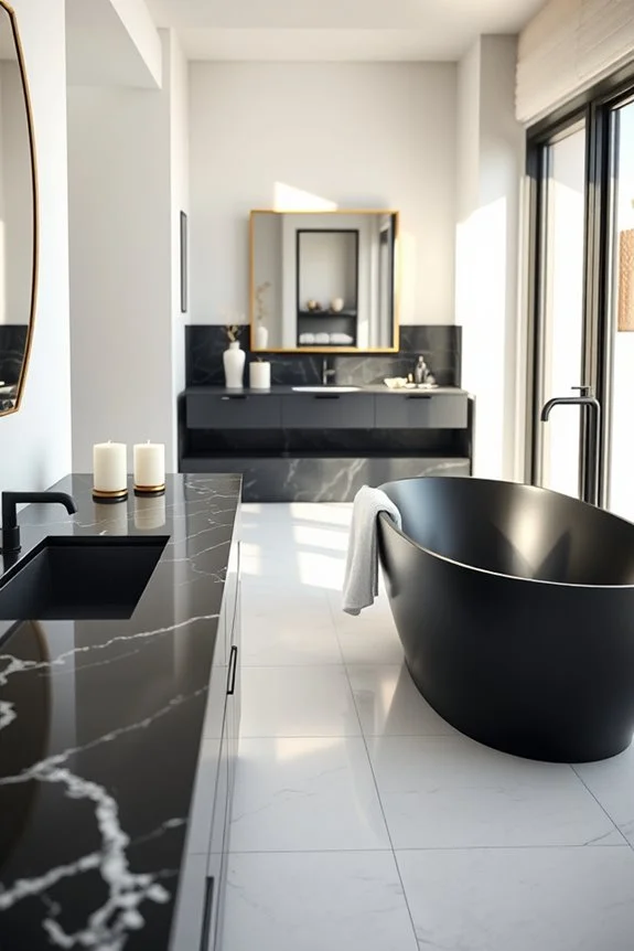 dramatic black marble bathroom accents