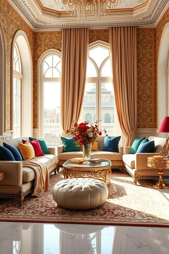 Layered silk fabrics in Arabian decor