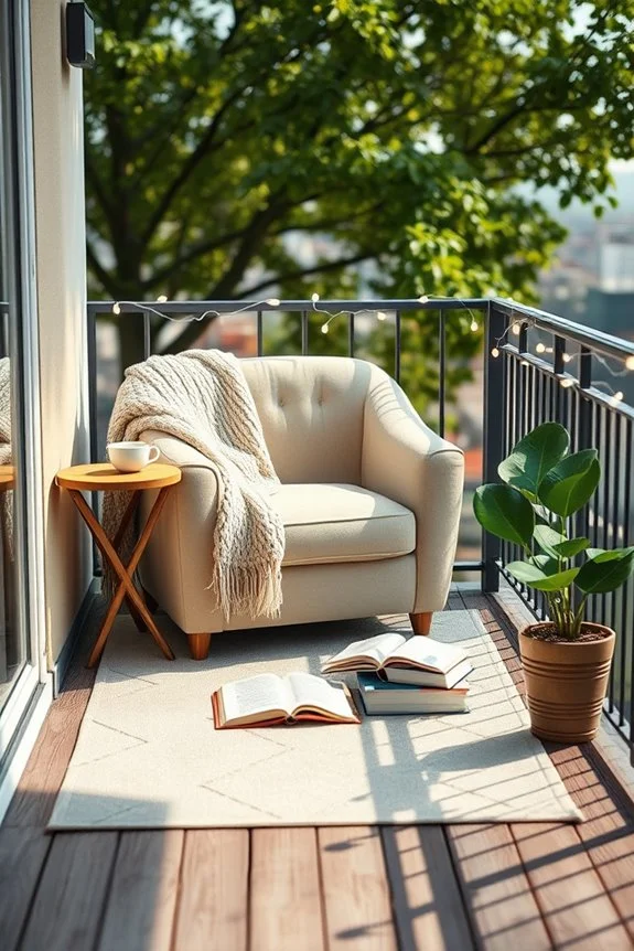 comfortable balcony reading corner
