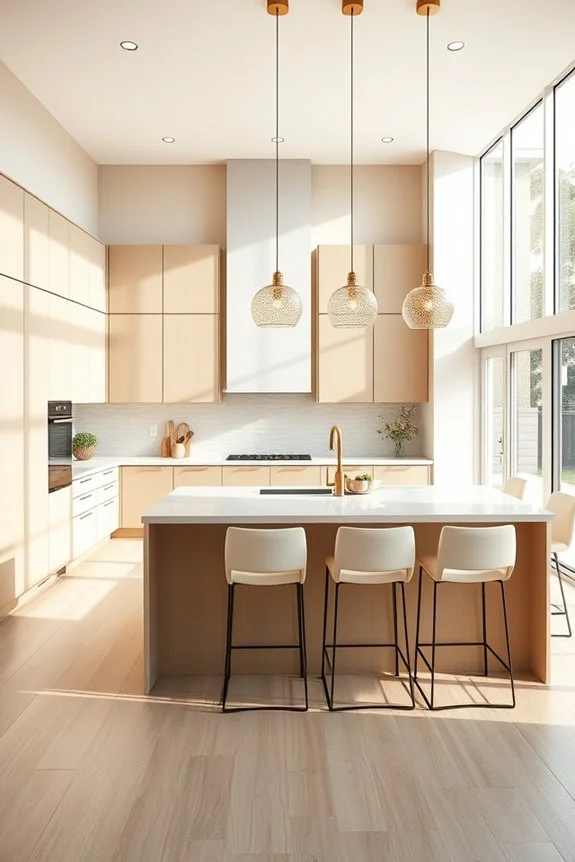 spacious beige kitchen island