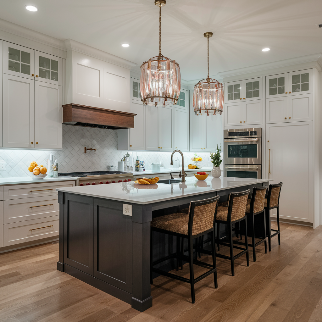 White shaker kitchen cabinets with modern hardware