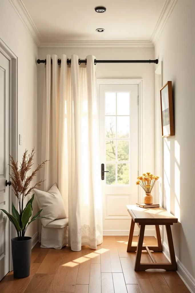 Sheer curtains in a bright hallway