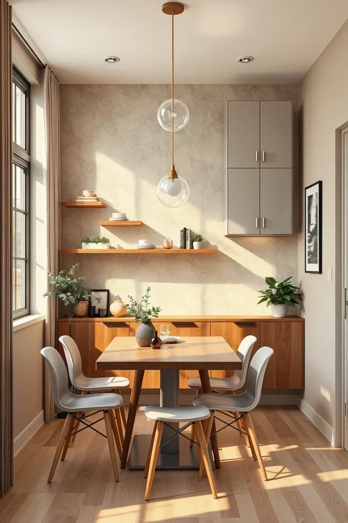 Vertical storage in small dining room