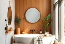 Serene Boho Bathroom Ideas with Warm Natural Wood Accents for Cozy Spaces