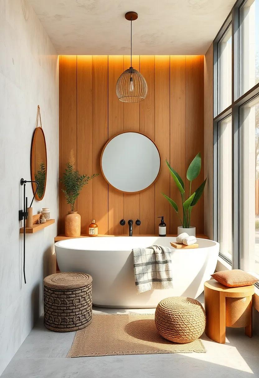 Serene Boho Bathroom Ideas with Warm Natural Wood Accents for Cozy Spaces