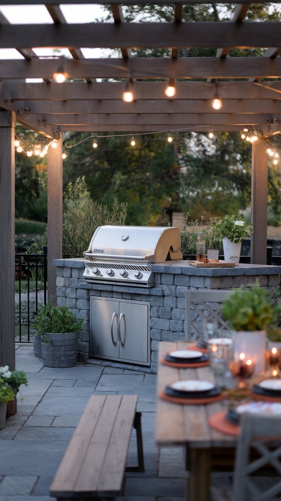 Covered Outdoor BBQ Area with Rustic Charm