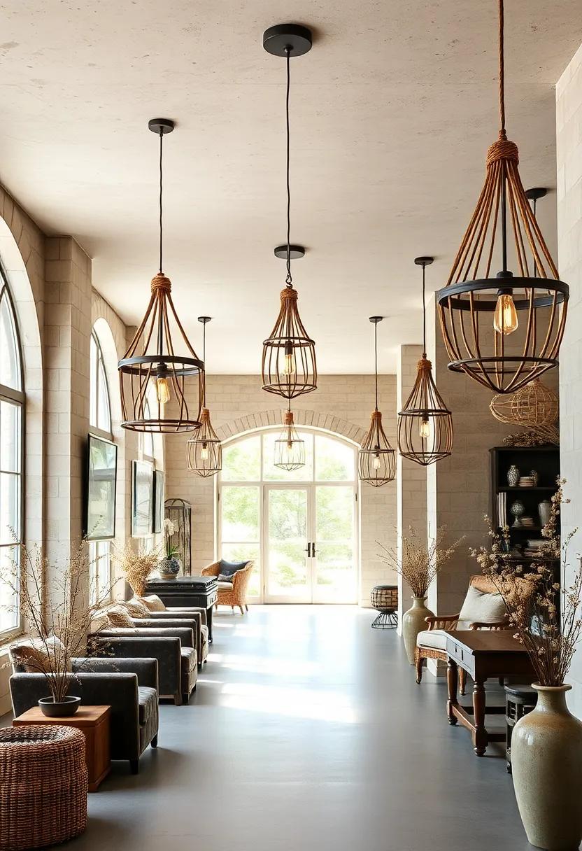 The Contrast of Rough-Hewn Timber and Delicate Hanging Lanterns Bringing Charm to Country Kitchens