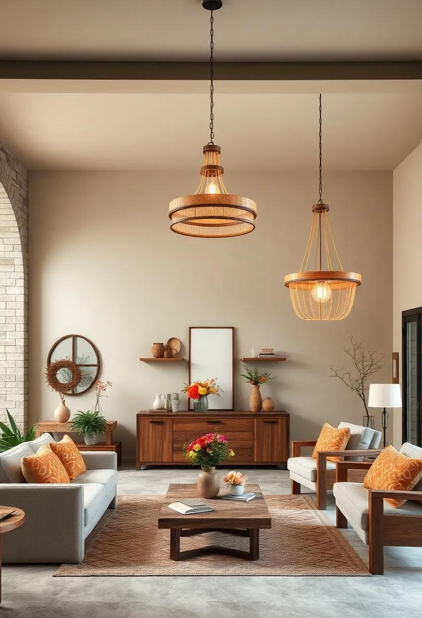 Elegant Simplicity of Distressed Wood Chandeliers Against Muted Pastel Walls and Rustic Furnishings