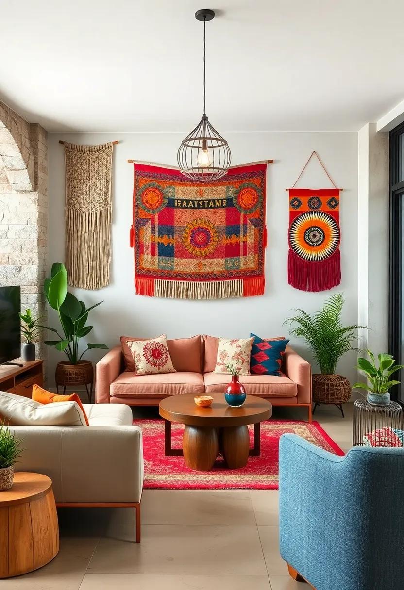 Eclectic Room Designs Featuring Vibrant Textile Wall Hangings Intertwined With Modern Minimalism