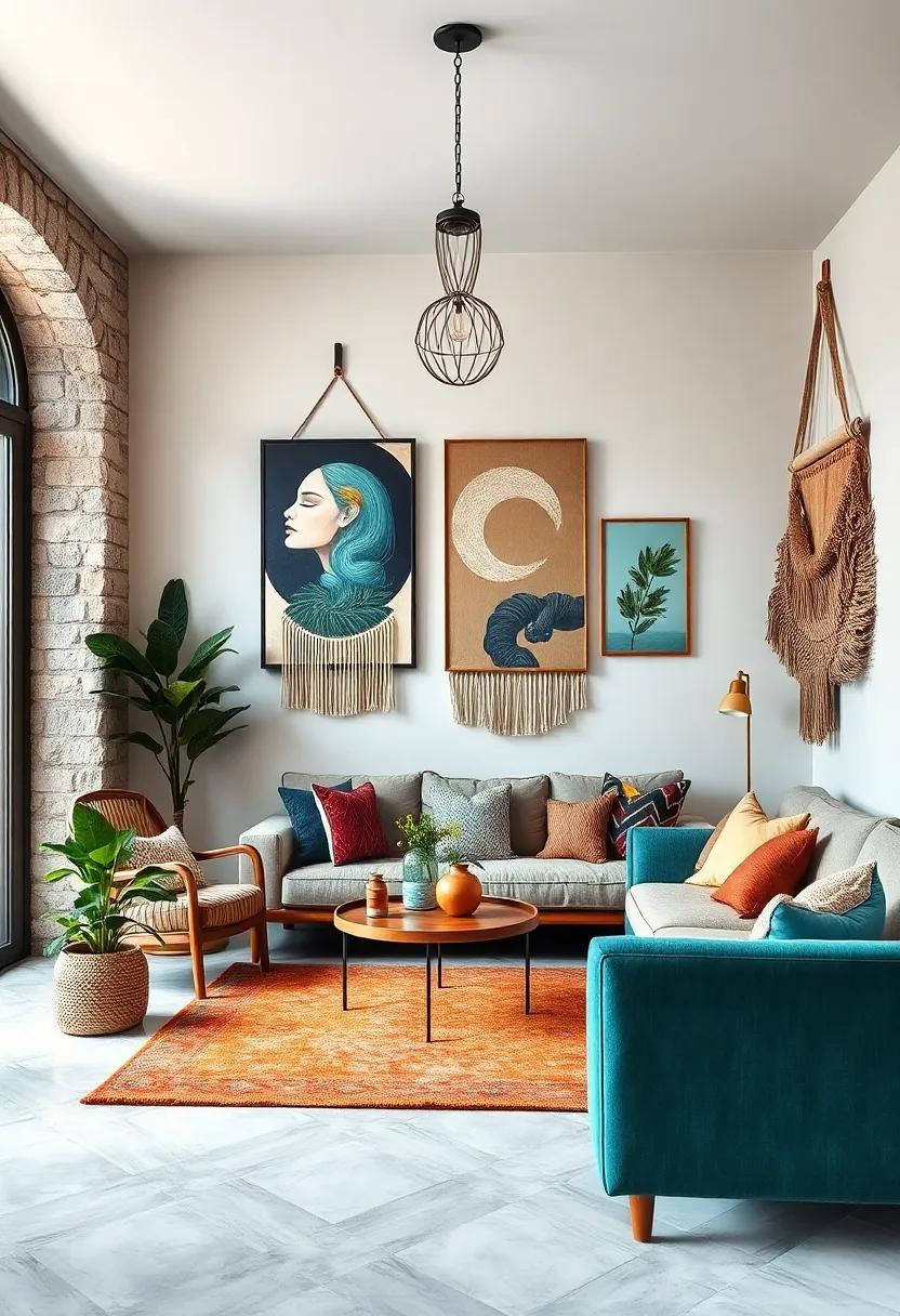 Juxtaposed Classic And Modern Artworks Interwoven With Macramé To Create Unique Focal Points