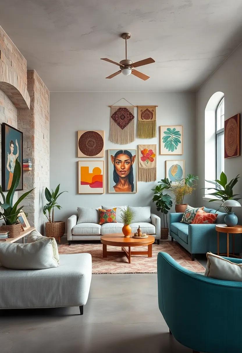 Bold Graphic Prints Combined With Natural Fibers To Embolden Eclectic Wall Features